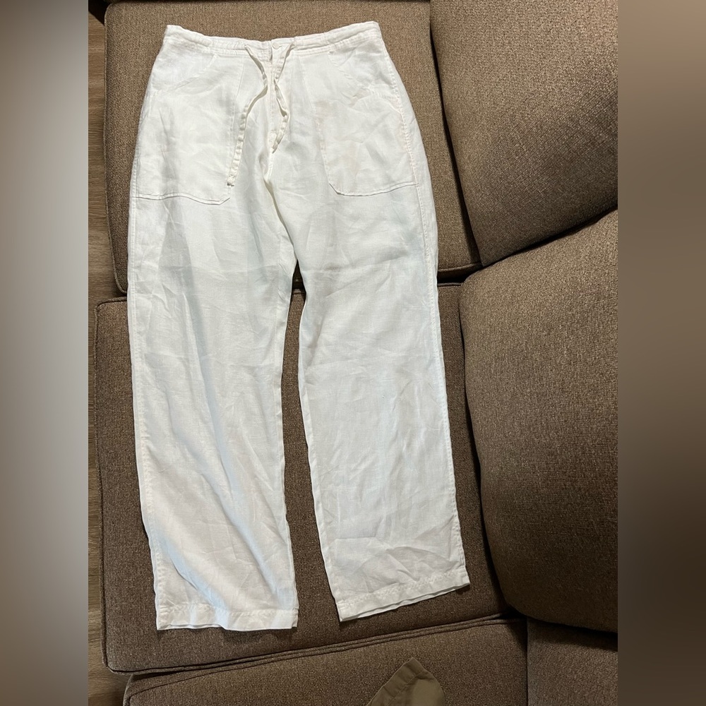 Bruno Men's White Drawstring Wide Leg Lightweight Linen Wash Pants SZ Med